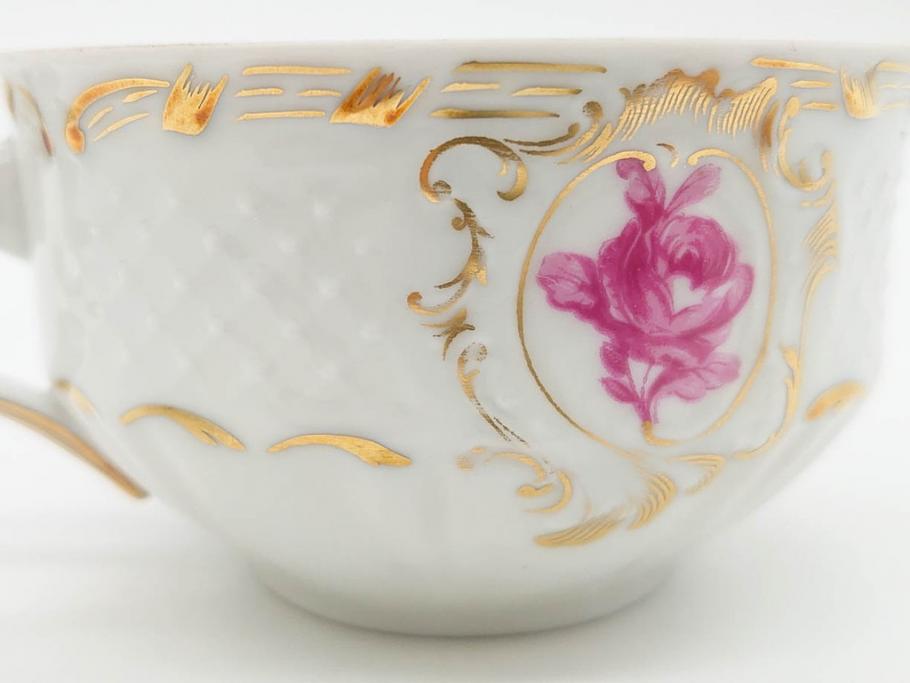 フランス　LIMOGES(リモージュ)　Georges Boyer(ジョルジュ ボワイエ)　気品漂うティーカップ&ソーサー5客セット(バラ、薔薇、ローズ、C&S、磁器、金彩、洋食器)(R-078519)