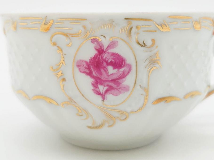 フランス　LIMOGES(リモージュ)　Georges Boyer(ジョルジュ ボワイエ)　気品漂うティーカップ&ソーサー5客セット(バラ、薔薇、ローズ、C&S、磁器、金彩、洋食器)(R-078519)