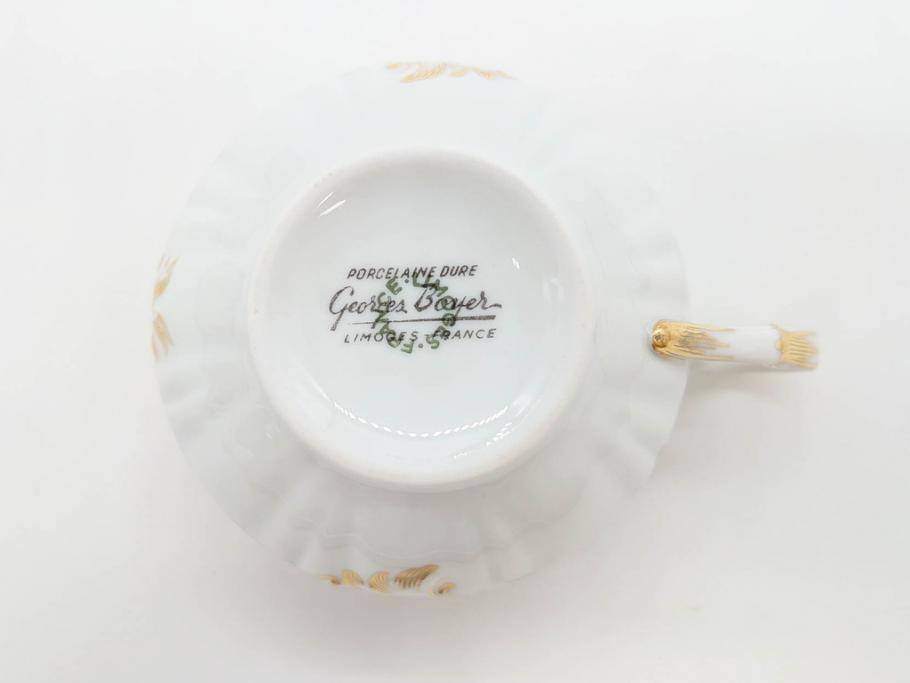 フランス　LIMOGES(リモージュ)　Georges Boyer(ジョルジュ ボワイエ)　気品漂うティーカップ&ソーサー5客セット(バラ、薔薇、ローズ、C&S、磁器、金彩、洋食器)(R-078519)