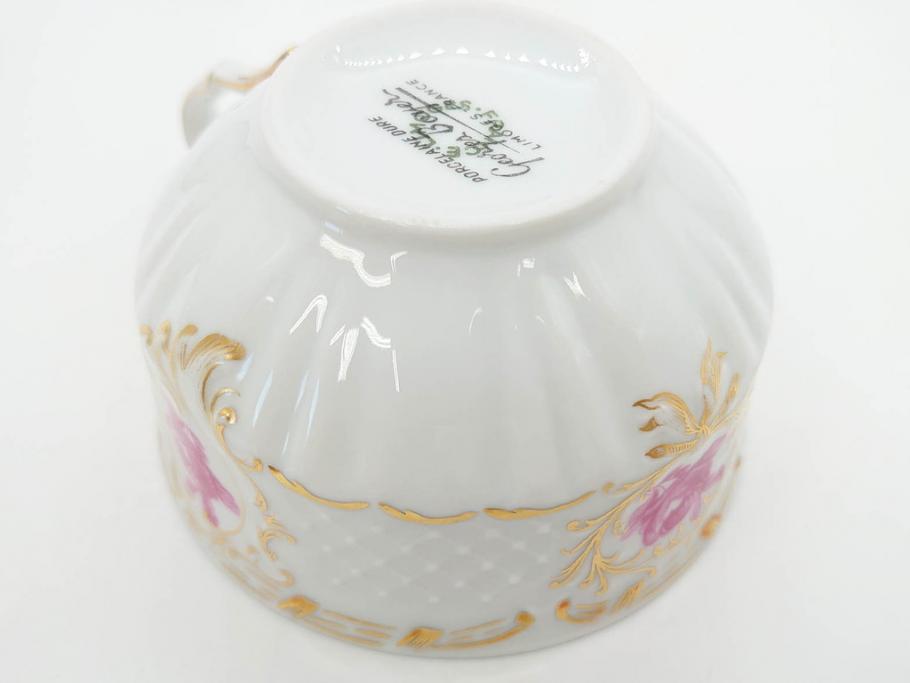 フランス　LIMOGES(リモージュ)　Georges Boyer(ジョルジュ ボワイエ)　気品漂うティーカップ&ソーサー5客セット(バラ、薔薇、ローズ、C&S、磁器、金彩、洋食器)(R-078519)