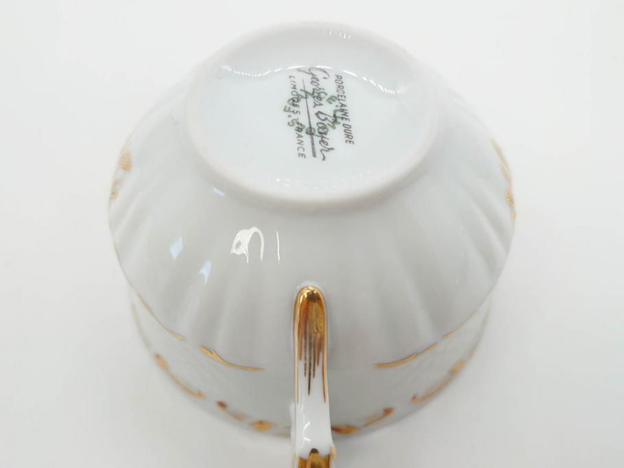 フランス　LIMOGES(リモージュ)　Georges Boyer(ジョルジュ ボワイエ)　気品漂うティーカップ&ソーサー5客セット(バラ、薔薇、ローズ、C&S、磁器、金彩、洋食器)(R-078519)