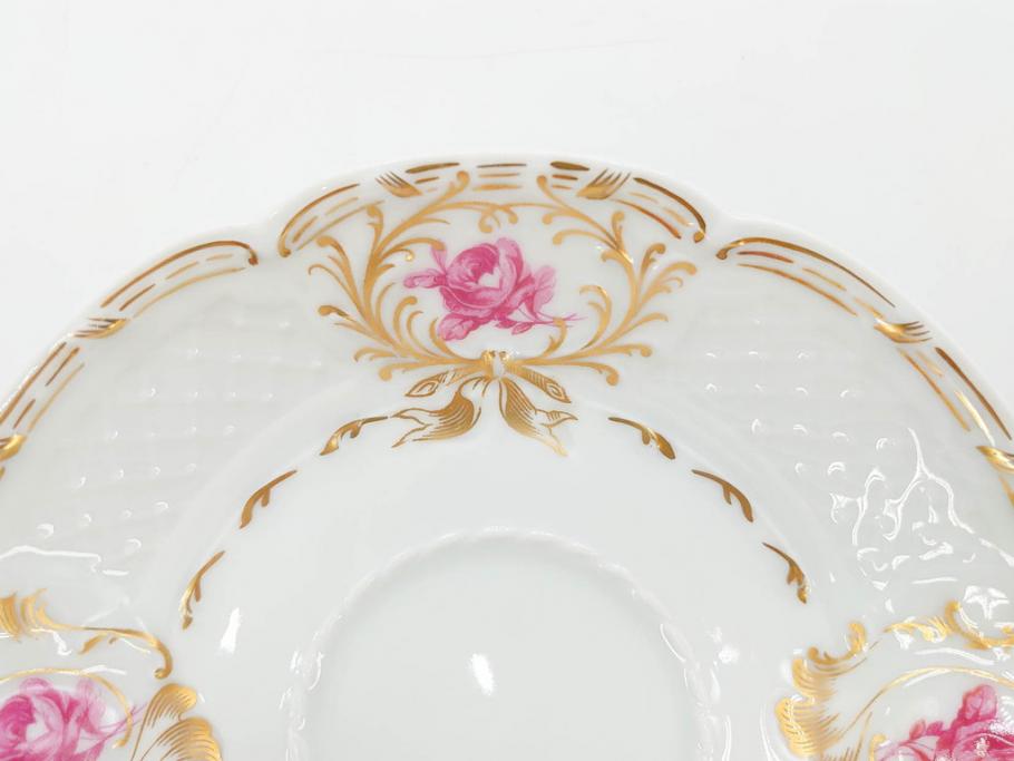 フランス　LIMOGES(リモージュ)　Georges Boyer(ジョルジュ ボワイエ)　気品漂うティーカップ&ソーサー5客セット(バラ、薔薇、ローズ、C&S、磁器、金彩、洋食器)(R-078519)