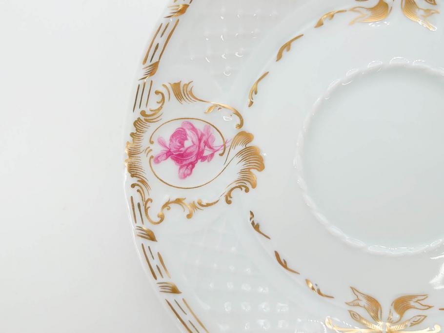 フランス　LIMOGES(リモージュ)　Georges Boyer(ジョルジュ ボワイエ)　気品漂うティーカップ&ソーサー5客セット(バラ、薔薇、ローズ、C&S、磁器、金彩、洋食器)(R-078519)