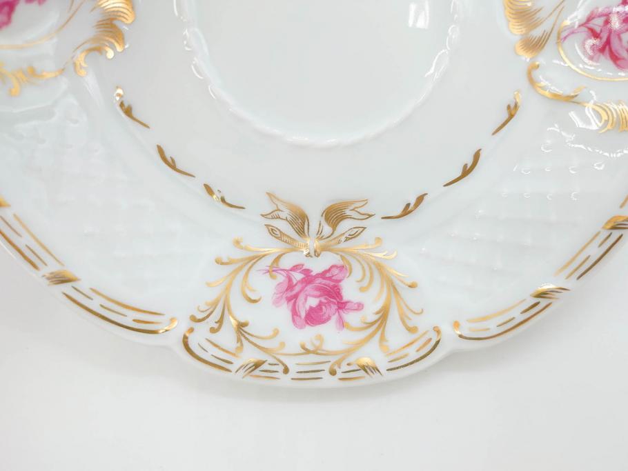 フランス　LIMOGES(リモージュ)　Georges Boyer(ジョルジュ ボワイエ)　気品漂うティーカップ&ソーサー5客セット(バラ、薔薇、ローズ、C&S、磁器、金彩、洋食器)(R-078519)