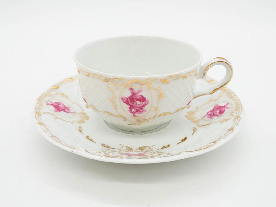 フランス　LIMOGES(リモージュ)　Georges Boyer(ジョルジュ ボワイエ)　気品漂うティーカップ&ソーサー5客セット(バラ、薔薇、ローズ、C&S、磁器、金彩、洋食器)(R-078519)