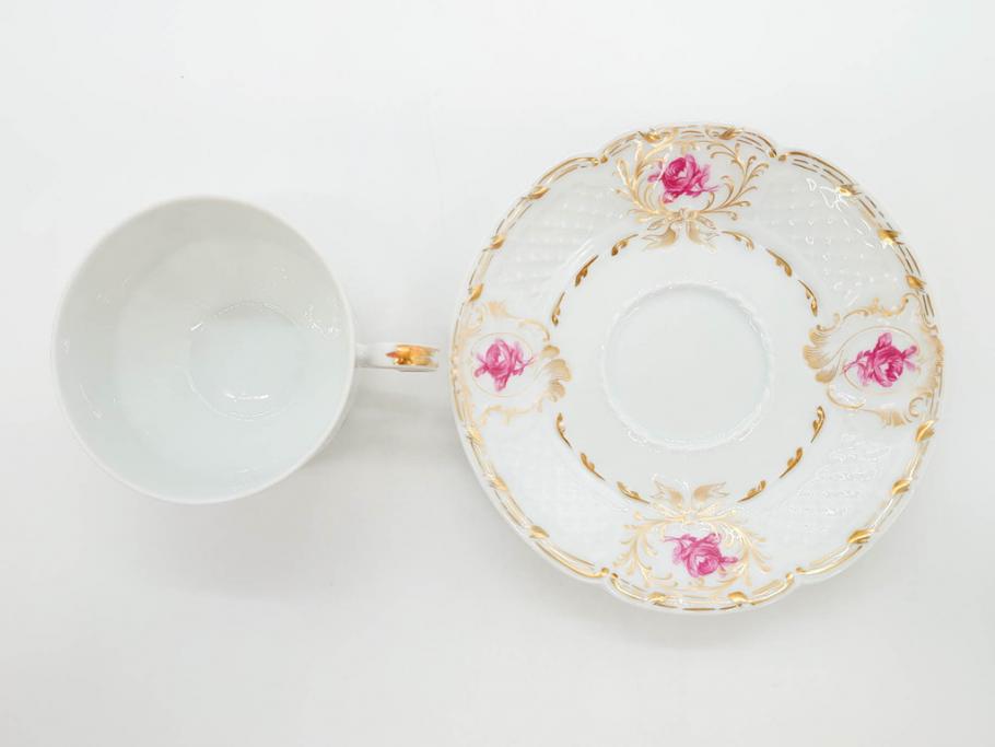 フランス　LIMOGES(リモージュ)　Georges Boyer(ジョルジュ ボワイエ)　気品漂うティーカップ&ソーサー5客セット(バラ、薔薇、ローズ、C&S、磁器、金彩、洋食器)(R-078519)