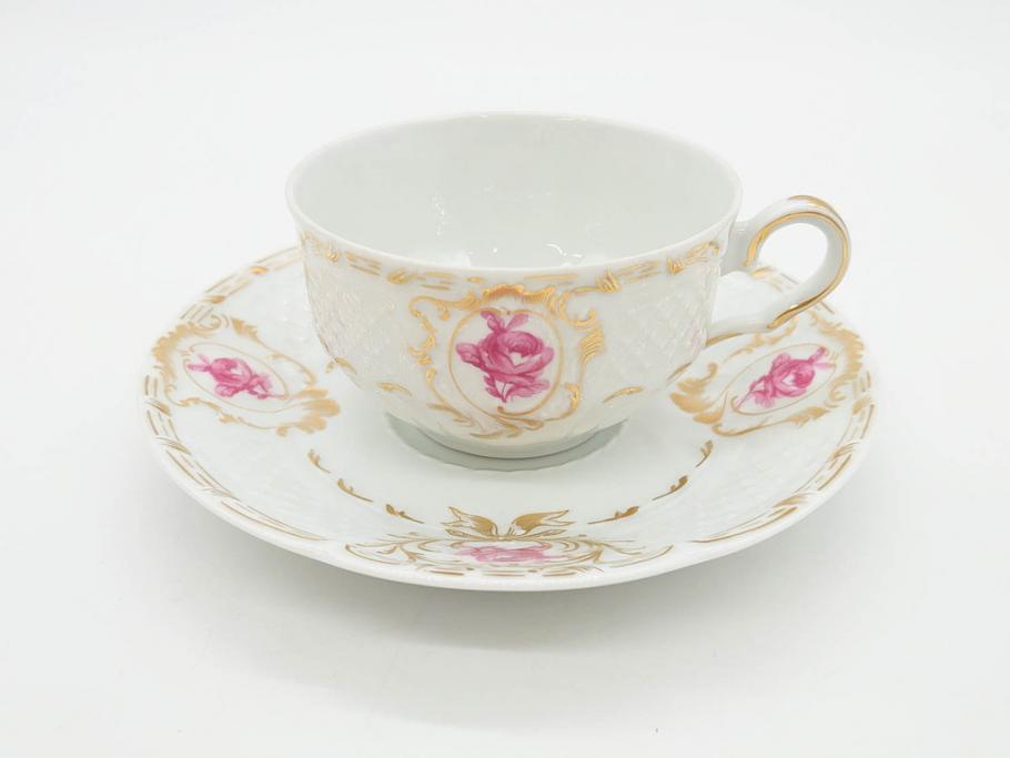 フランス　LIMOGES(リモージュ)　Georges Boyer(ジョルジュ ボワイエ)　気品漂うティーカップ&ソーサー5客セット(バラ、薔薇、ローズ、C&S、磁器、金彩、洋食器)(R-078519)