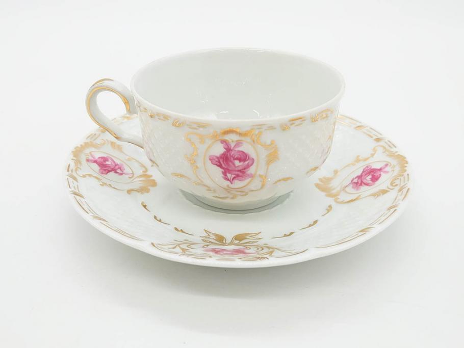 フランス　LIMOGES(リモージュ)　Georges Boyer(ジョルジュ ボワイエ)　気品漂うティーカップ&ソーサー5客セット(バラ、薔薇、ローズ、C&S、磁器、金彩、洋食器)(R-078519)