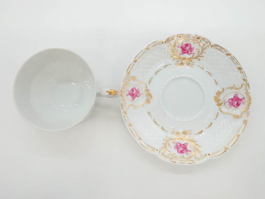 フランス　LIMOGES(リモージュ)　Georges Boyer(ジョルジュ ボワイエ)　気品漂うティーカップ&ソーサー5客セット(バラ、薔薇、ローズ、C&S、磁器、金彩、洋食器)(R-078519)