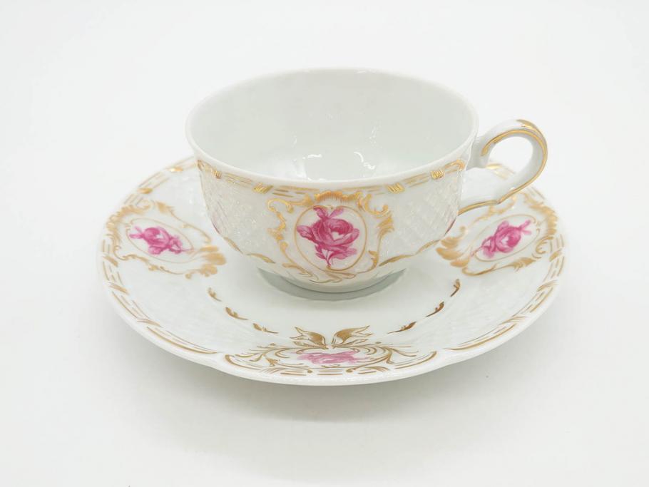 フランス　LIMOGES(リモージュ)　Georges Boyer(ジョルジュ ボワイエ)　気品漂うティーカップ&ソーサー5客セット(バラ、薔薇、ローズ、C&S、磁器、金彩、洋食器)(R-078519)