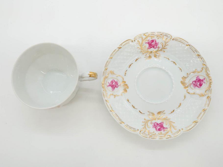 フランス　LIMOGES(リモージュ)　Georges Boyer(ジョルジュ ボワイエ)　気品漂うティーカップ&ソーサー5客セット(バラ、薔薇、ローズ、C&S、磁器、金彩、洋食器)(R-078519)