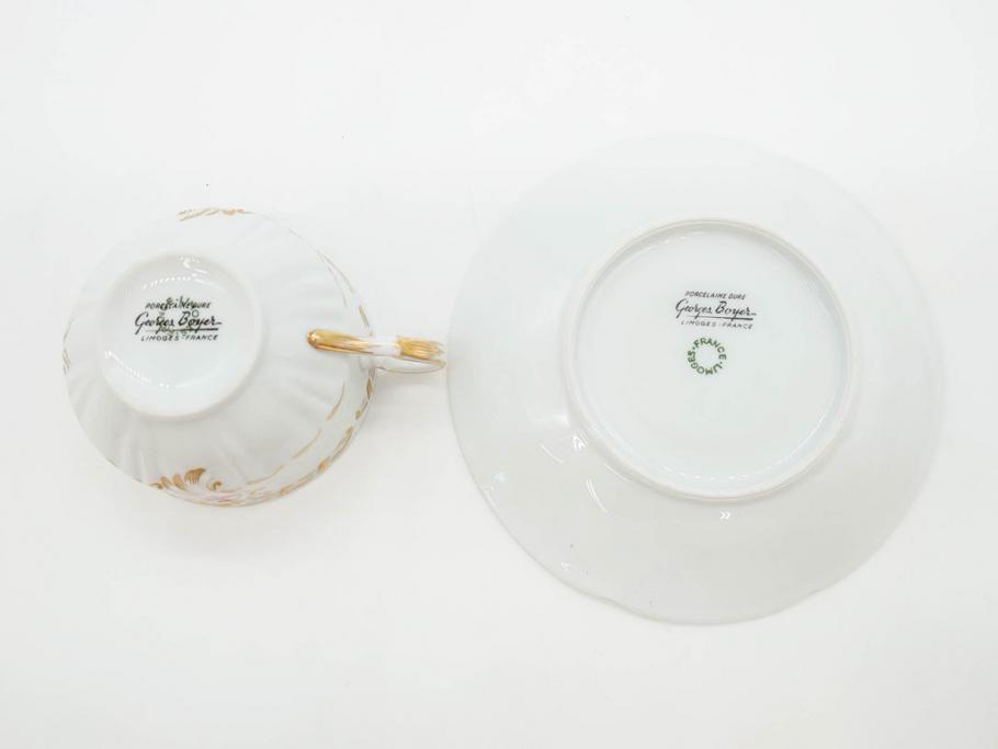 フランス　LIMOGES(リモージュ)　Georges Boyer(ジョルジュ ボワイエ)　気品漂うティーカップ&ソーサー5客セット(バラ、薔薇、ローズ、C&S、磁器、金彩、洋食器)(R-078519)