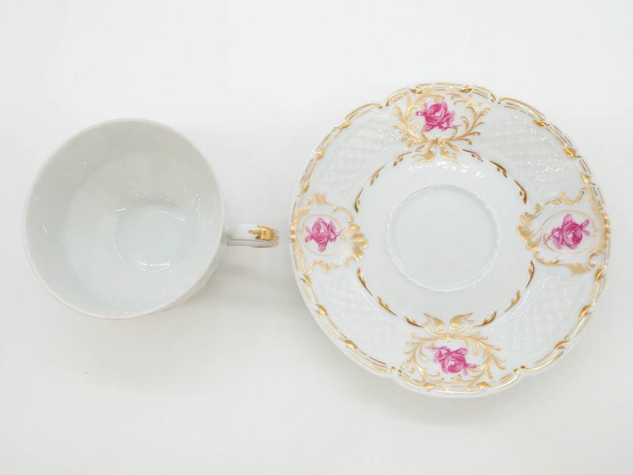 フランス　LIMOGES(リモージュ)　Georges Boyer(ジョルジュ ボワイエ)　気品漂うティーカップ&ソーサー5客セット(バラ、薔薇、ローズ、C&S、磁器、金彩、洋食器)(R-078519)