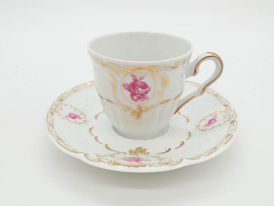 フランス　LIMOGES(リモージュ)　Georges Boyer(ジョルジュ ボワイエ)　気品漂うコーヒーカップ&ソーサー5客セット(C&S、バラ、薔薇、ローズ、磁器、金彩、洋食器)(R-078521)