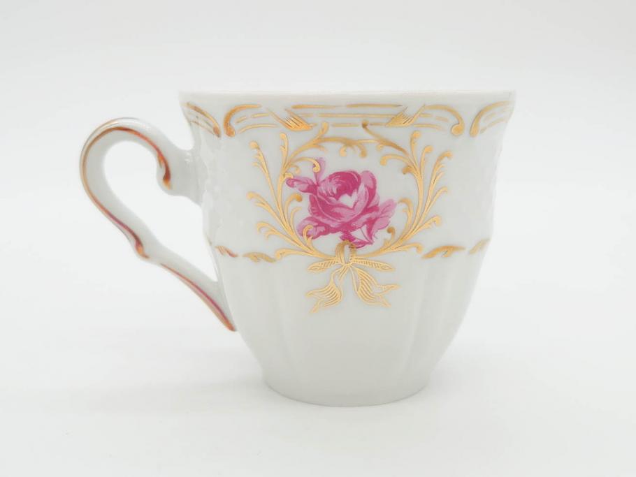 フランス　LIMOGES(リモージュ)　Georges Boyer(ジョルジュ ボワイエ)　気品漂うコーヒーカップ&ソーサー5客セット(C&S、バラ、薔薇、ローズ、磁器、金彩、洋食器)(R-078521)
