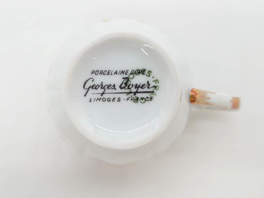 フランス　LIMOGES(リモージュ)　Georges Boyer(ジョルジュ ボワイエ)　気品漂うコーヒーカップ&ソーサー5客セット(C&S、バラ、薔薇、ローズ、磁器、金彩、洋食器)(R-078521)