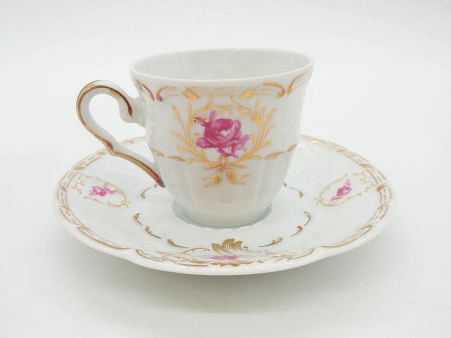 フランス　LIMOGES(リモージュ)　Georges Boyer(ジョルジュ ボワイエ)　気品漂うコーヒーカップ&ソーサー5客セット(C&S、バラ、薔薇、ローズ、磁器、金彩、洋食器)(R-078521)