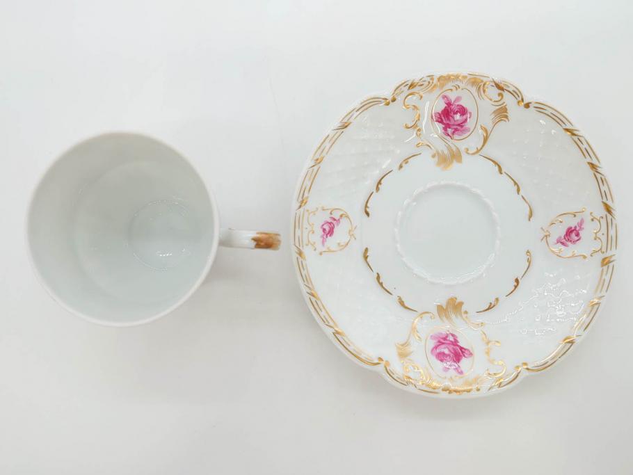 フランス　LIMOGES(リモージュ)　Georges Boyer(ジョルジュ ボワイエ)　気品漂うコーヒーカップ&ソーサー5客セット(C&S、バラ、薔薇、ローズ、磁器、金彩、洋食器)(R-078521)