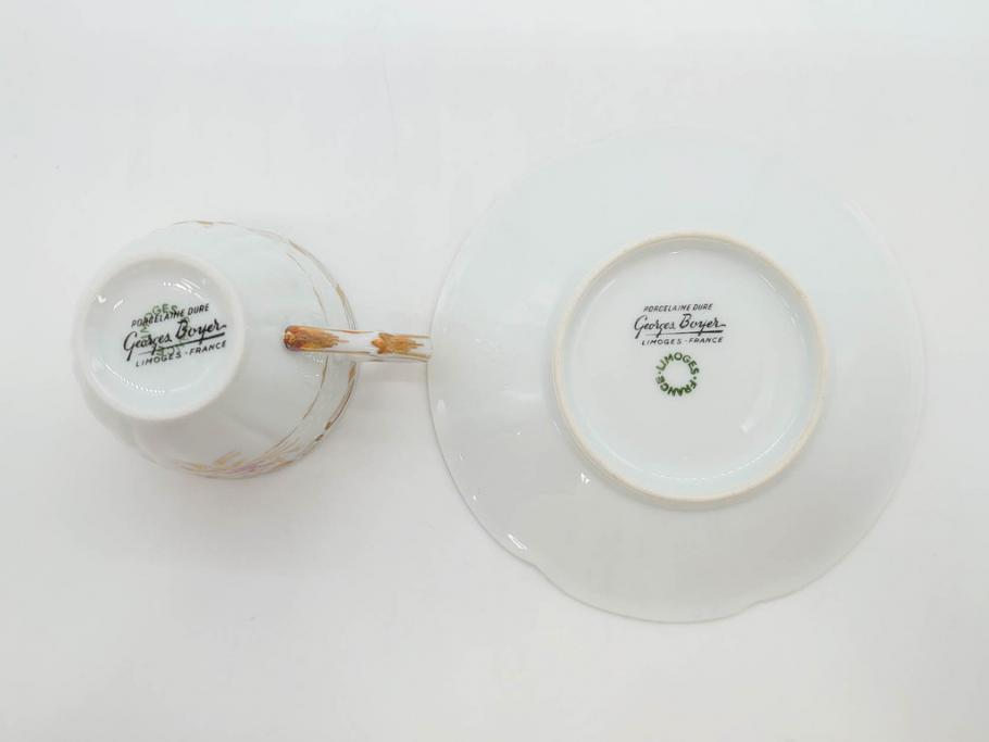 フランス　LIMOGES(リモージュ)　Georges Boyer(ジョルジュ ボワイエ)　気品漂うコーヒーカップ&ソーサー5客セット(C&S、バラ、薔薇、ローズ、磁器、金彩、洋食器)(R-078521)