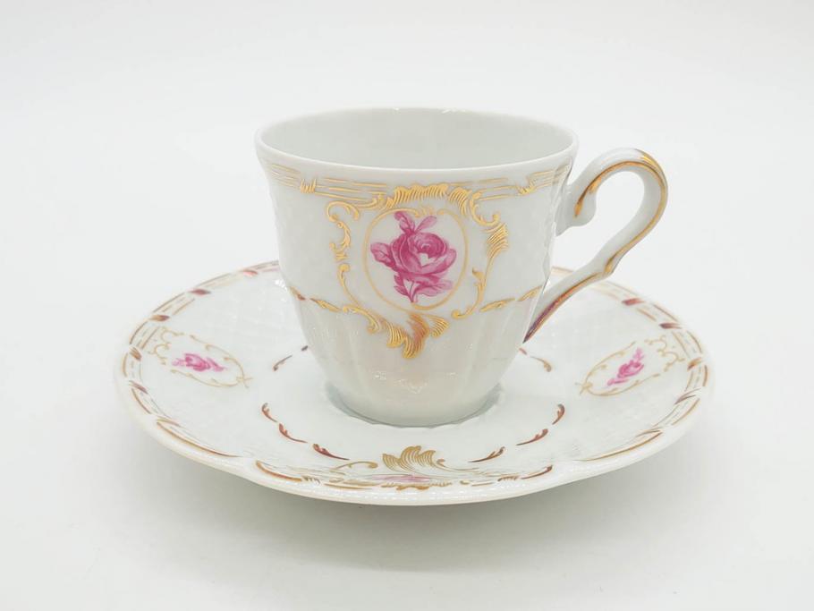 フランス　LIMOGES(リモージュ)　Georges Boyer(ジョルジュ ボワイエ)　気品漂うコーヒーカップ&ソーサー5客セット(C&S、バラ、薔薇、ローズ、磁器、金彩、洋食器)(R-078521)