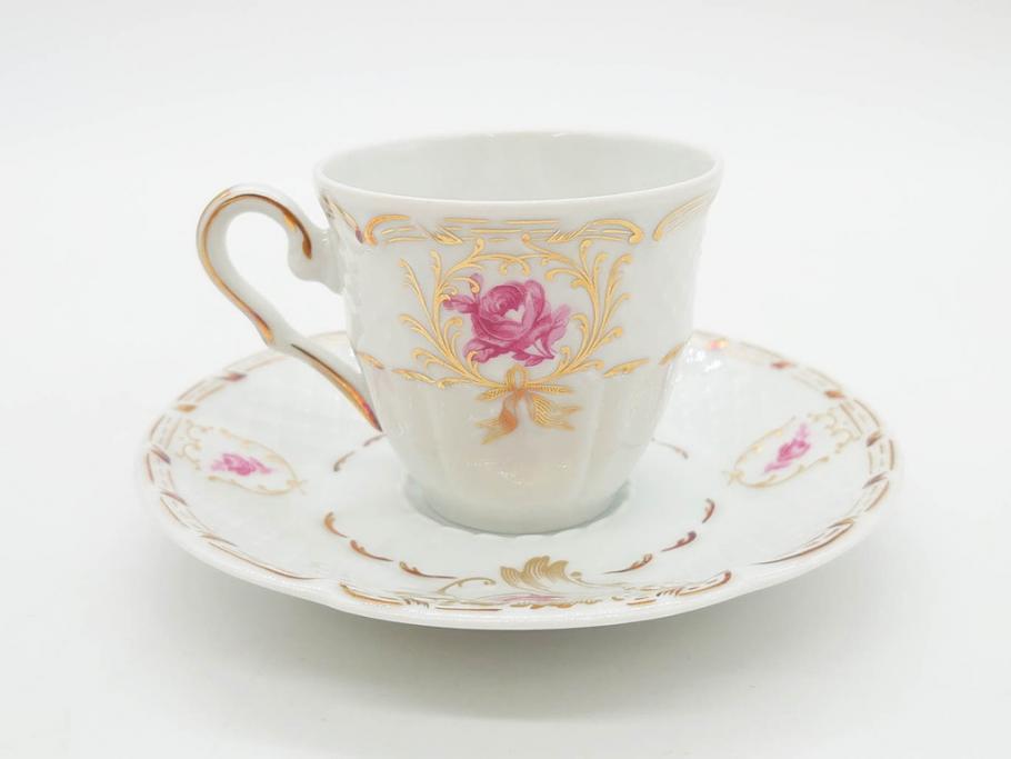 フランス　LIMOGES(リモージュ)　Georges Boyer(ジョルジュ ボワイエ)　気品漂うコーヒーカップ&ソーサー5客セット(C&S、バラ、薔薇、ローズ、磁器、金彩、洋食器)(R-078521)