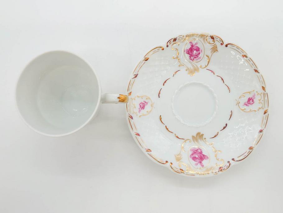 フランス　LIMOGES(リモージュ)　Georges Boyer(ジョルジュ ボワイエ)　気品漂うコーヒーカップ&ソーサー5客セット(C&S、バラ、薔薇、ローズ、磁器、金彩、洋食器)(R-078521)