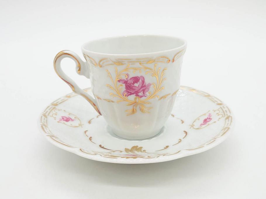 フランス　LIMOGES(リモージュ)　Georges Boyer(ジョルジュ ボワイエ)　気品漂うコーヒーカップ&ソーサー5客セット(C&S、バラ、薔薇、ローズ、磁器、金彩、洋食器)(R-078521)