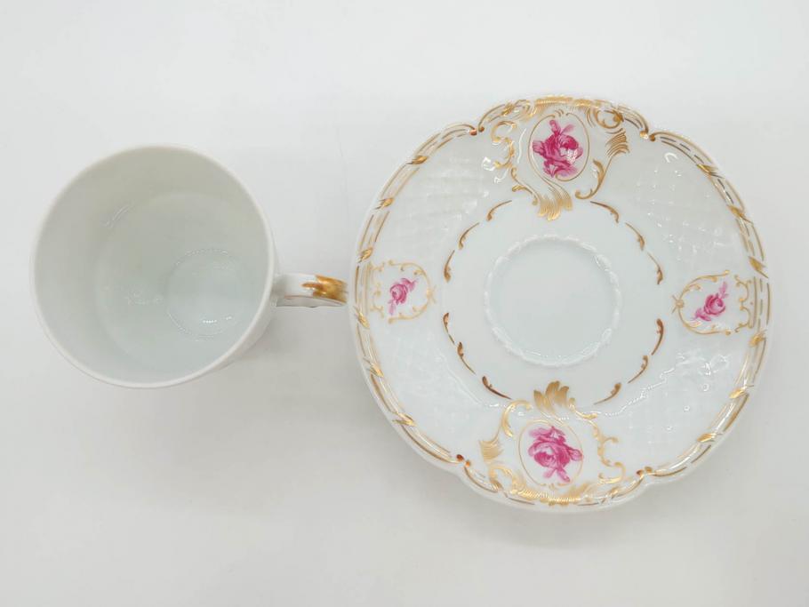 フランス　LIMOGES(リモージュ)　Georges Boyer(ジョルジュ ボワイエ)　気品漂うコーヒーカップ&ソーサー5客セット(C&S、バラ、薔薇、ローズ、磁器、金彩、洋食器)(R-078521)