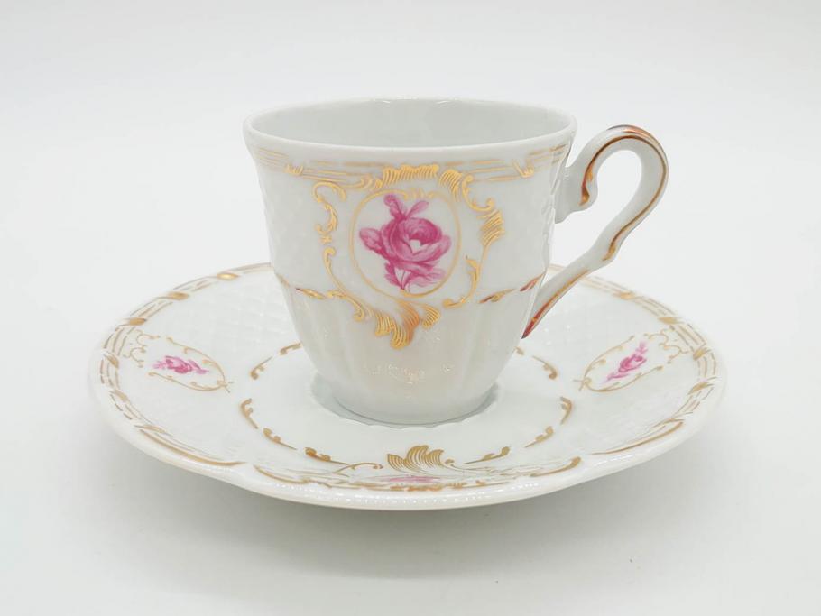 フランス　LIMOGES(リモージュ)　Georges Boyer(ジョルジュ ボワイエ)　気品漂うコーヒーカップ&ソーサー5客セット(C&S、バラ、薔薇、ローズ、磁器、金彩、洋食器)(R-078521)