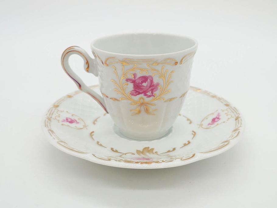 フランス　LIMOGES(リモージュ)　Georges Boyer(ジョルジュ ボワイエ)　気品漂うコーヒーカップ&ソーサー5客セット(C&S、バラ、薔薇、ローズ、磁器、金彩、洋食器)(R-078521)