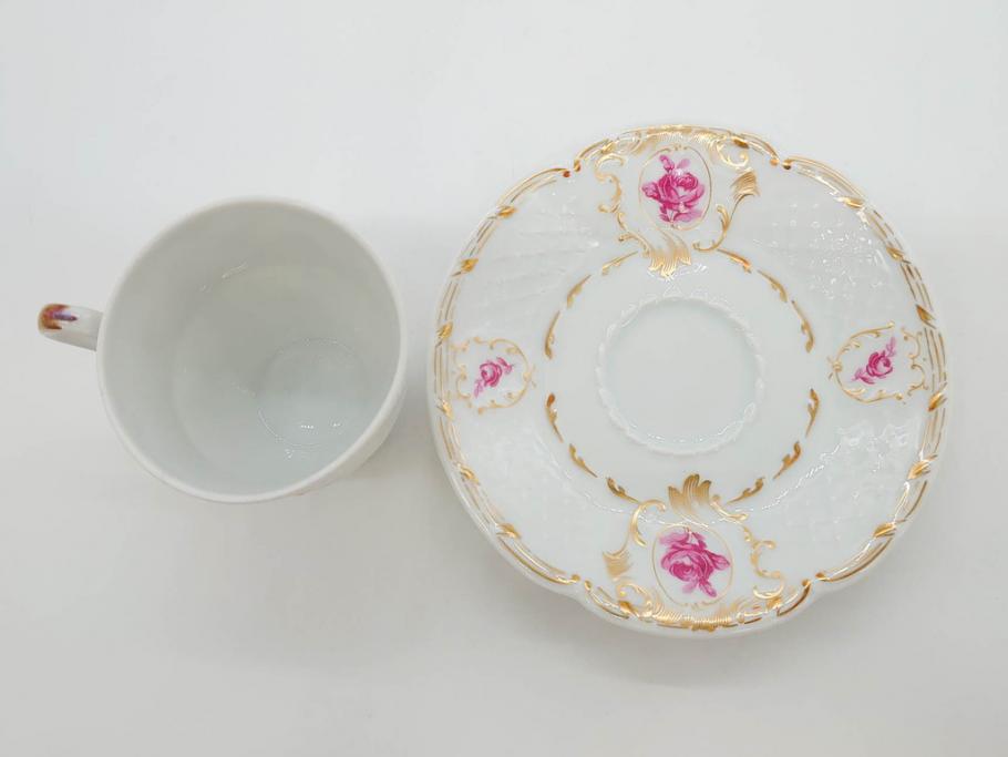 フランス　LIMOGES(リモージュ)　Georges Boyer(ジョルジュ ボワイエ)　気品漂うコーヒーカップ&ソーサー5客セット(C&S、バラ、薔薇、ローズ、磁器、金彩、洋食器)(R-078521)