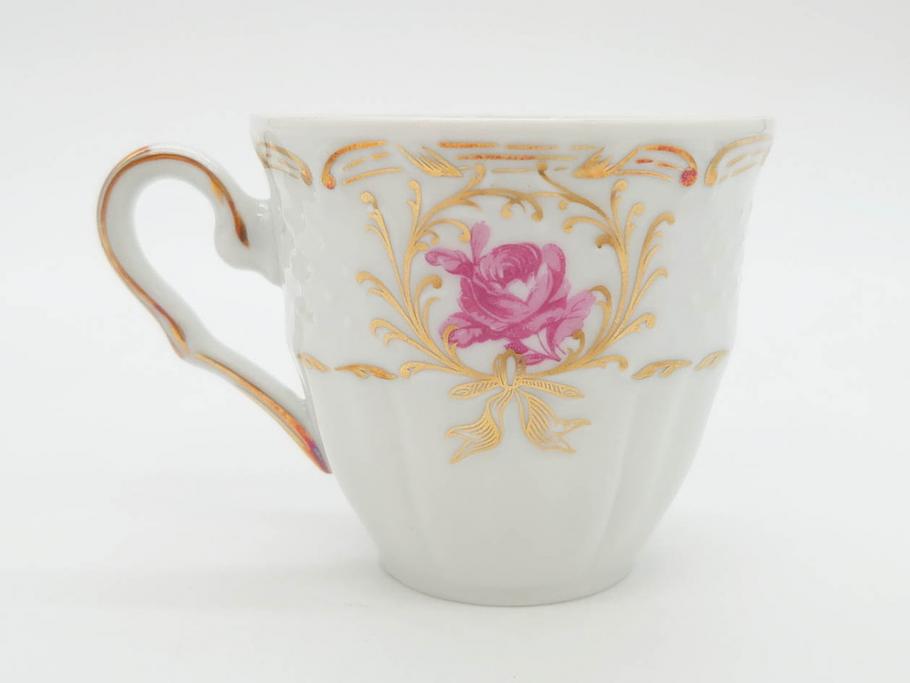 フランス　LIMOGES(リモージュ)　Georges Boyer(ジョルジュ ボワイエ)　気品漂うコーヒーカップ&ソーサー4客セット(C&S、バラ、薔薇、ローズ、磁器、金彩、洋食器)(R-078522)