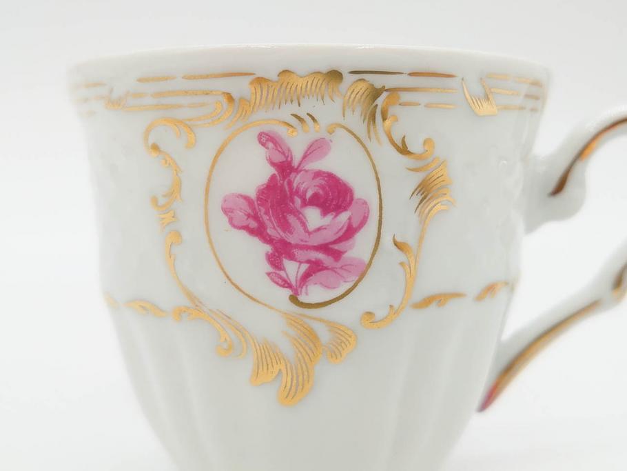 フランス　LIMOGES(リモージュ)　Georges Boyer(ジョルジュ ボワイエ)　気品漂うコーヒーカップ&ソーサー4客セット(C&S、バラ、薔薇、ローズ、磁器、金彩、洋食器)(R-078522)
