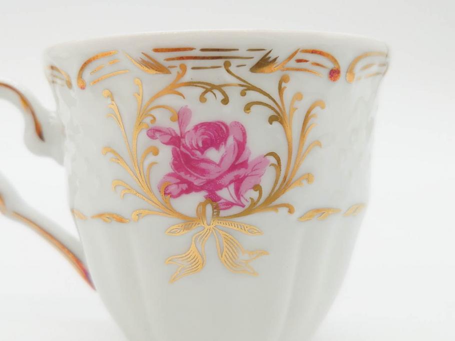 フランス　LIMOGES(リモージュ)　Georges Boyer(ジョルジュ ボワイエ)　気品漂うコーヒーカップ&ソーサー4客セット(C&S、バラ、薔薇、ローズ、磁器、金彩、洋食器)(R-078522)