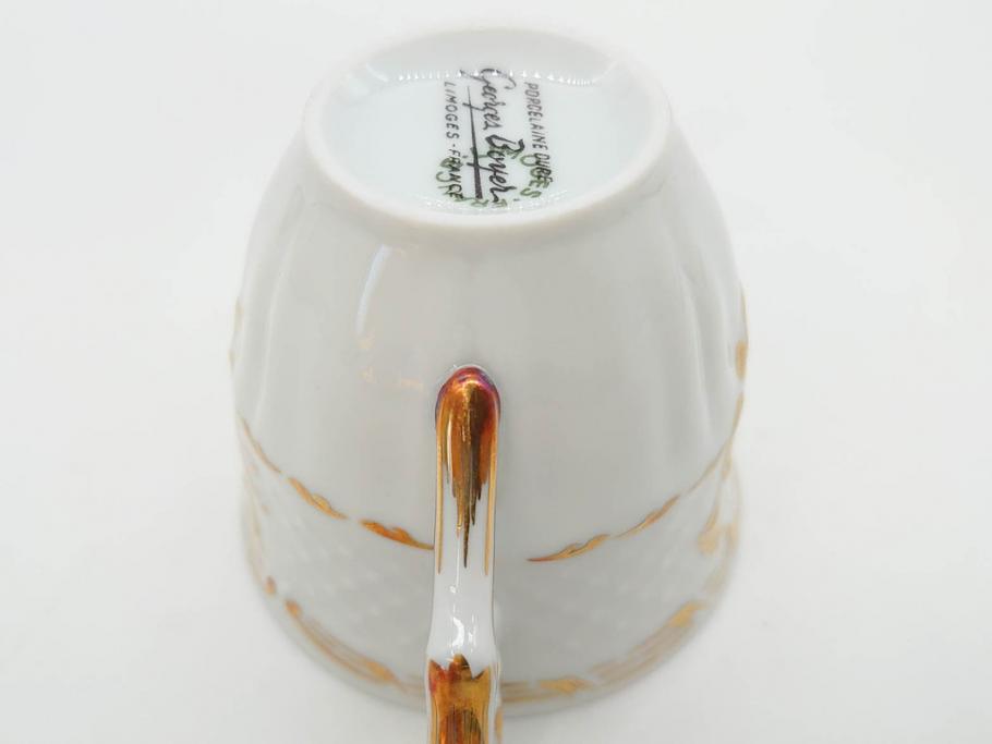 フランス　LIMOGES(リモージュ)　Georges Boyer(ジョルジュ ボワイエ)　気品漂うコーヒーカップ&ソーサー4客セット(C&S、バラ、薔薇、ローズ、磁器、金彩、洋食器)(R-078522)