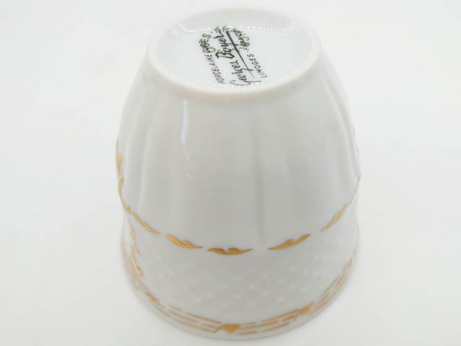 フランス　LIMOGES(リモージュ)　Georges Boyer(ジョルジュ ボワイエ)　気品漂うコーヒーカップ&ソーサー4客セット(C&S、バラ、薔薇、ローズ、磁器、金彩、洋食器)(R-078522)