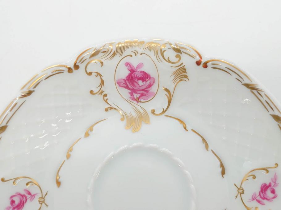 フランス　LIMOGES(リモージュ)　Georges Boyer(ジョルジュ ボワイエ)　気品漂うコーヒーカップ&ソーサー4客セット(C&S、バラ、薔薇、ローズ、磁器、金彩、洋食器)(R-078522)