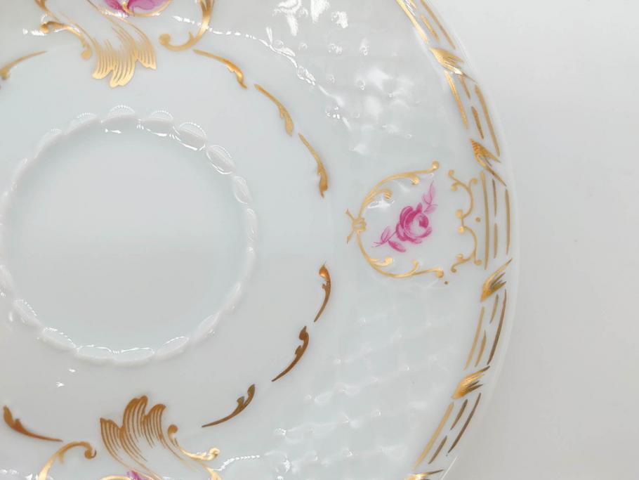 フランス　LIMOGES(リモージュ)　Georges Boyer(ジョルジュ ボワイエ)　気品漂うコーヒーカップ&ソーサー4客セット(C&S、バラ、薔薇、ローズ、磁器、金彩、洋食器)(R-078522)