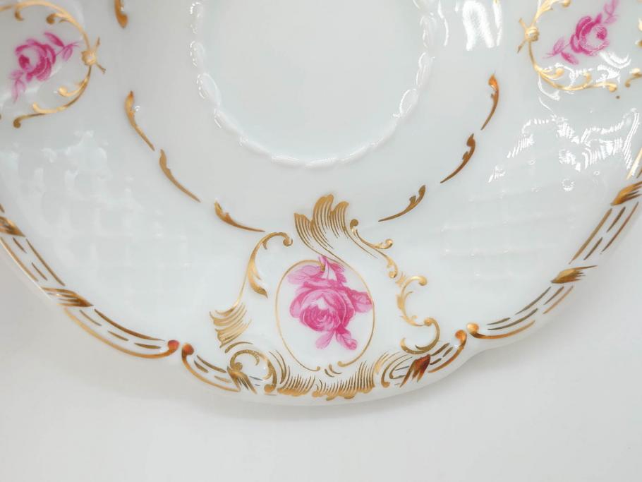 フランス　LIMOGES(リモージュ)　Georges Boyer(ジョルジュ ボワイエ)　気品漂うコーヒーカップ&ソーサー4客セット(C&S、バラ、薔薇、ローズ、磁器、金彩、洋食器)(R-078522)