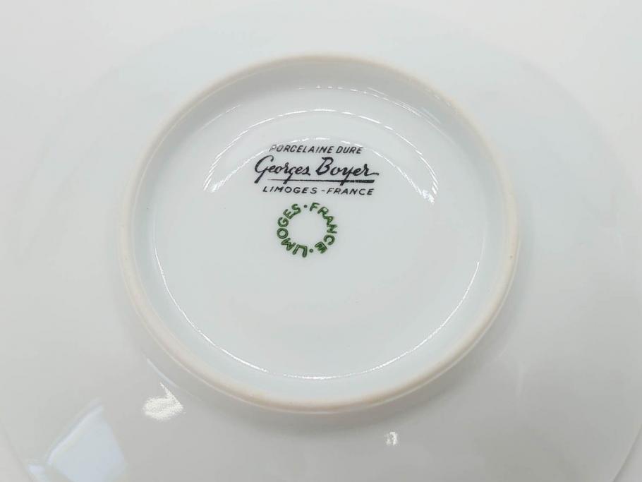 フランス　LIMOGES(リモージュ)　Georges Boyer(ジョルジュ ボワイエ)　気品漂うコーヒーカップ&ソーサー4客セット(C&S、バラ、薔薇、ローズ、磁器、金彩、洋食器)(R-078522)