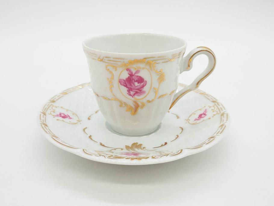 フランス　LIMOGES(リモージュ)　Georges Boyer(ジョルジュ ボワイエ)　気品漂うコーヒーカップ&ソーサー4客セット(C&S、バラ、薔薇、ローズ、磁器、金彩、洋食器)(R-078522)