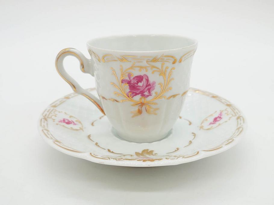 フランス　LIMOGES(リモージュ)　Georges Boyer(ジョルジュ ボワイエ)　気品漂うコーヒーカップ&ソーサー4客セット(C&S、バラ、薔薇、ローズ、磁器、金彩、洋食器)(R-078522)