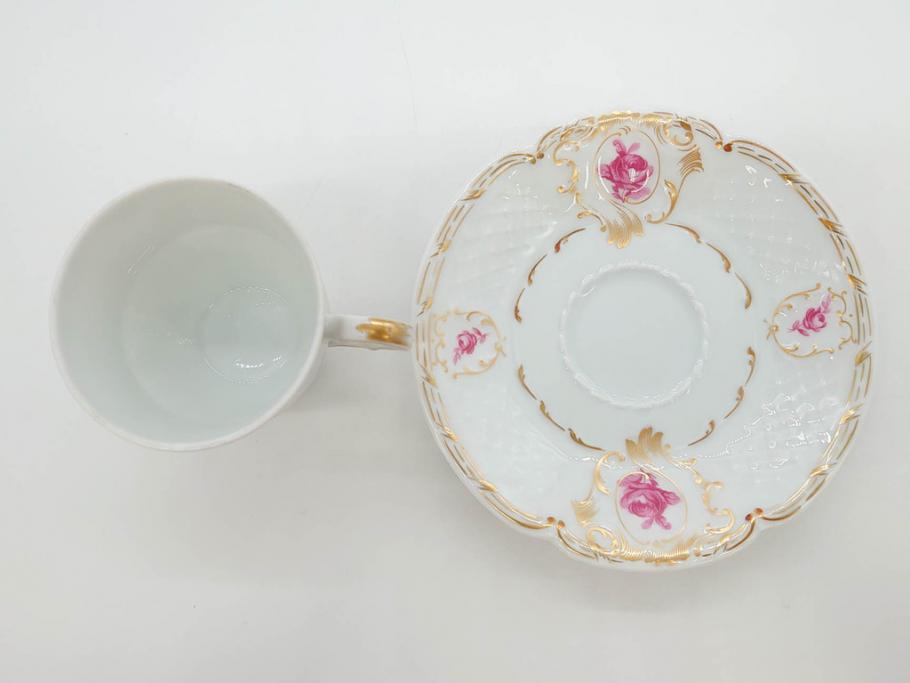 フランス　LIMOGES(リモージュ)　Georges Boyer(ジョルジュ ボワイエ)　気品漂うコーヒーカップ&ソーサー4客セット(C&S、バラ、薔薇、ローズ、磁器、金彩、洋食器)(R-078522)