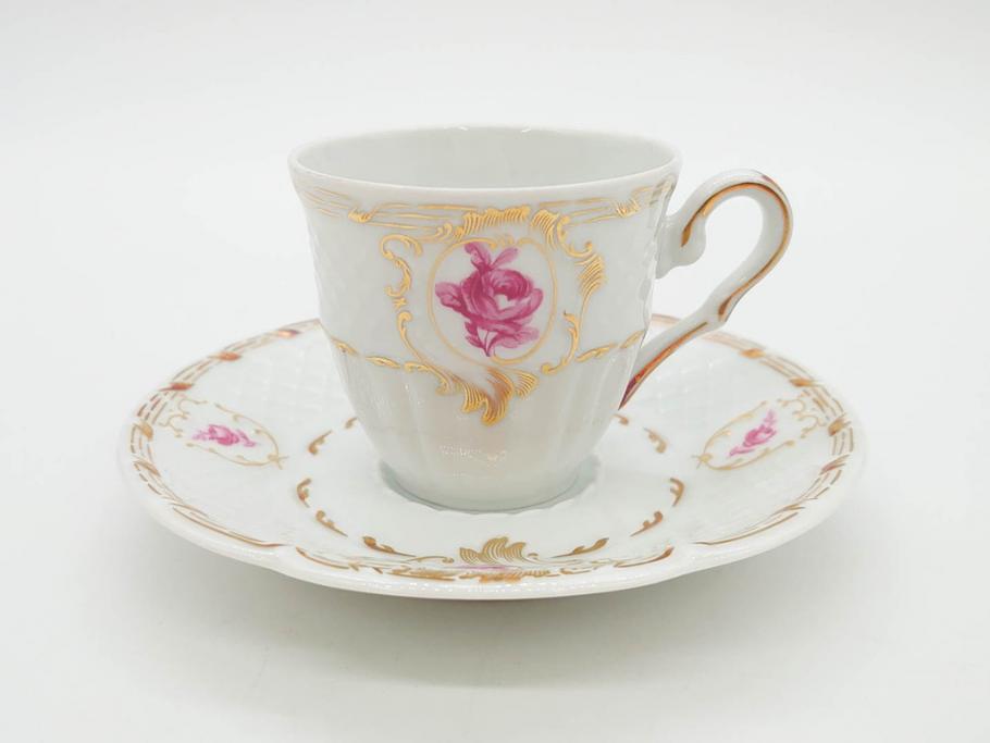 フランス　LIMOGES(リモージュ)　Georges Boyer(ジョルジュ ボワイエ)　気品漂うコーヒーカップ&ソーサー4客セット(C&S、バラ、薔薇、ローズ、磁器、金彩、洋食器)(R-078522)