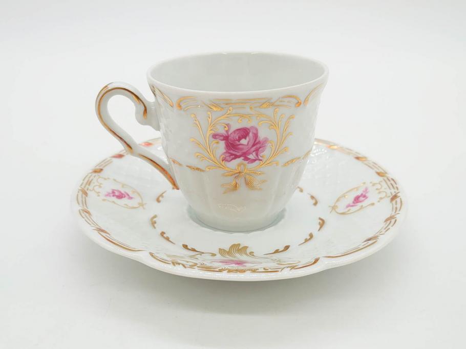 フランス　LIMOGES(リモージュ)　Georges Boyer(ジョルジュ ボワイエ)　気品漂うコーヒーカップ&ソーサー4客セット(C&S、バラ、薔薇、ローズ、磁器、金彩、洋食器)(R-078522)