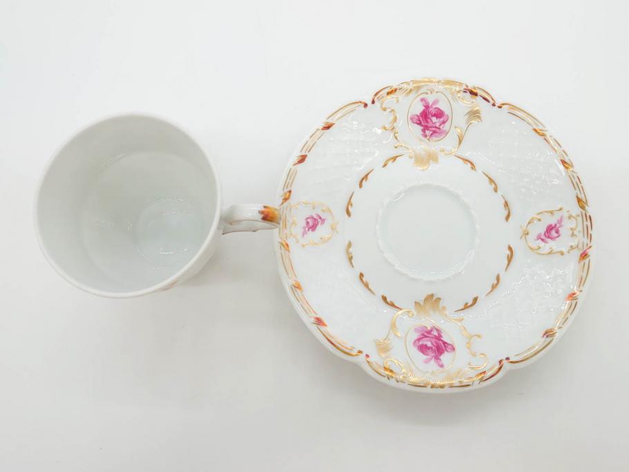 フランス　LIMOGES(リモージュ)　Georges Boyer(ジョルジュ ボワイエ)　気品漂うコーヒーカップ&ソーサー4客セット(C&S、バラ、薔薇、ローズ、磁器、金彩、洋食器)(R-078522)