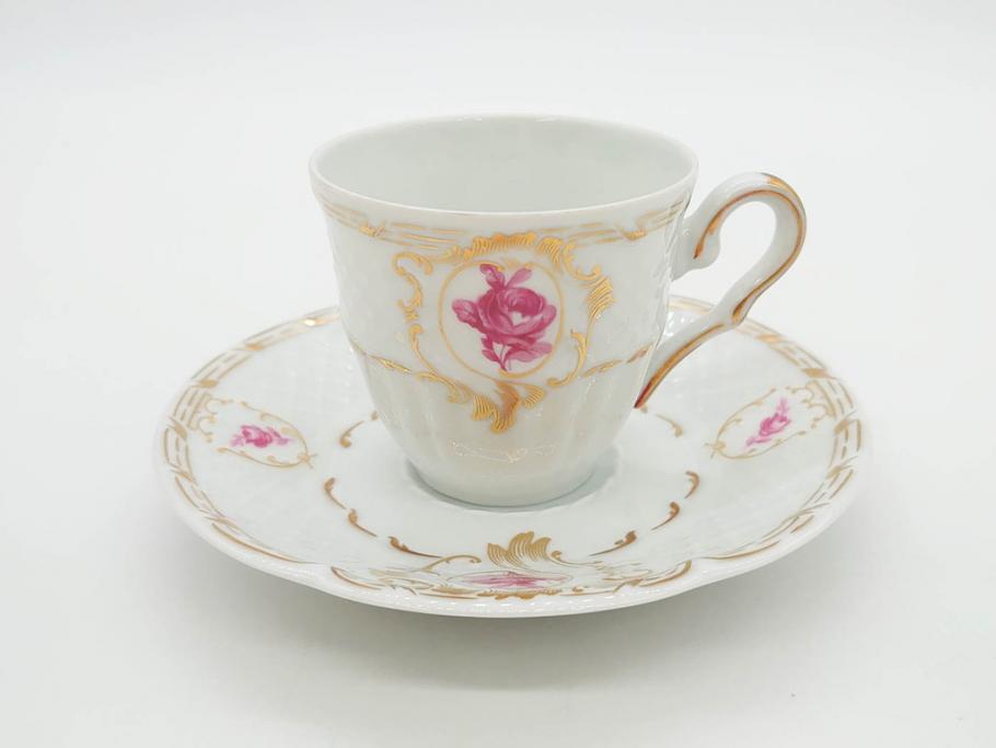 フランス　LIMOGES(リモージュ)　Georges Boyer(ジョルジュ ボワイエ)　気品漂うコーヒーカップ&ソーサー4客セット(C&S、バラ、薔薇、ローズ、磁器、金彩、洋食器)(R-078522)