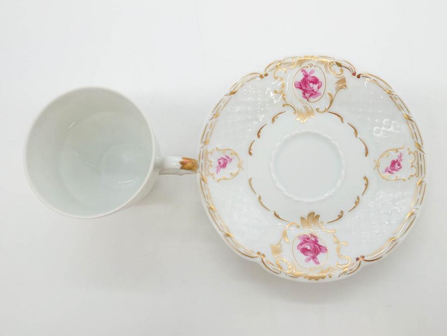 フランス　LIMOGES(リモージュ)　Georges Boyer(ジョルジュ ボワイエ)　気品漂うコーヒーカップ&ソーサー4客セット(C&S、バラ、薔薇、ローズ、磁器、金彩、洋食器)(R-078522)