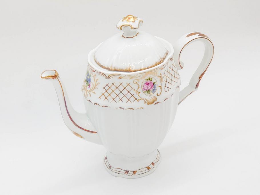 フランス　LIMOGES(リモージュ)　Georges Boyer(ジョルジュ ボワイエ)　バラの絵付けが上品なティーポット(薔薇、ローズ、磁器、金彩、洋食器)(R-078523)