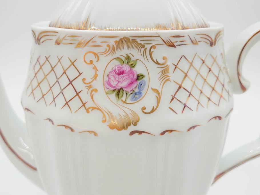フランス　LIMOGES(リモージュ)　Georges Boyer(ジョルジュ ボワイエ)　バラの絵付けが上品なティーポット(薔薇、ローズ、磁器、金彩、洋食器)(R-078523)